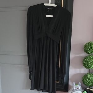 BCBGMaxAzria Black Long-Sleeve V-Neck Pleated Dress